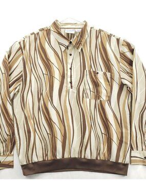 Irvine Park Shirt Mens XL Brown Off White Wave Line Pocket Pullover